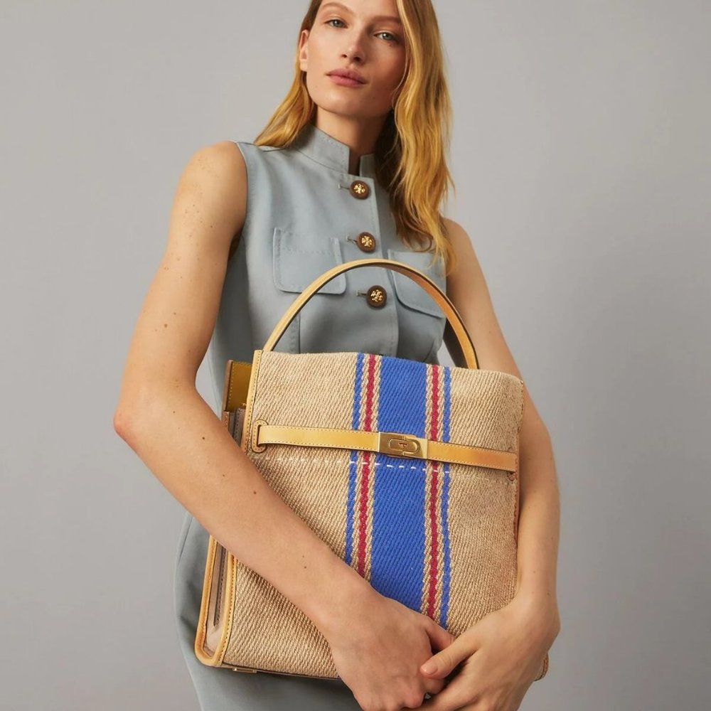 Tory Burch Lee Radziwill Linen Stripe Double Bag